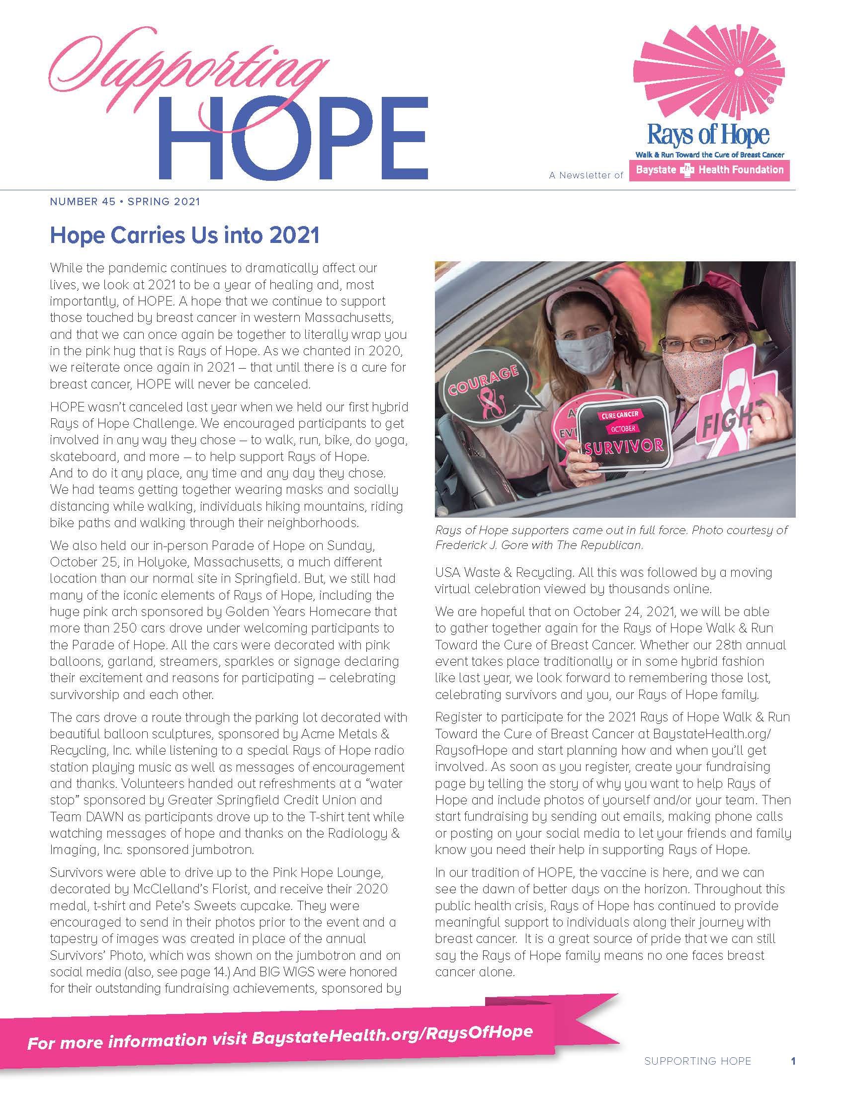 Supporting Hope Spring 2021 Front Cover